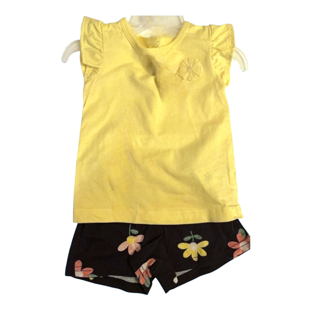 Yellow Ruffle Sleeve Top and Floral Shorts Set